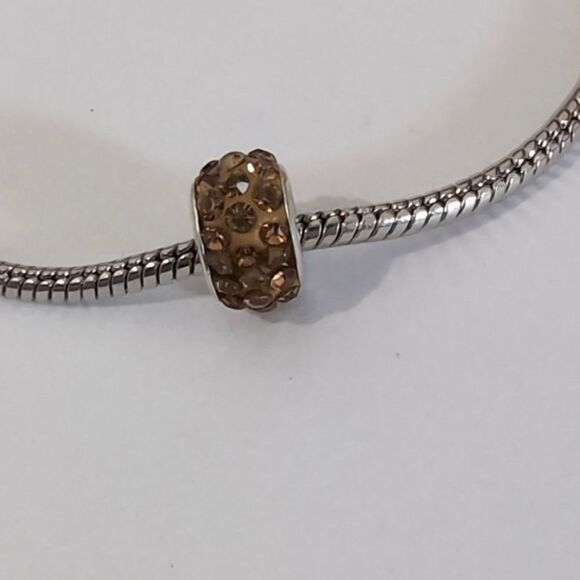 Silver Brown with Brown Rhinestones Charm for Pandora Style Bracelet - Picture 2 of 3